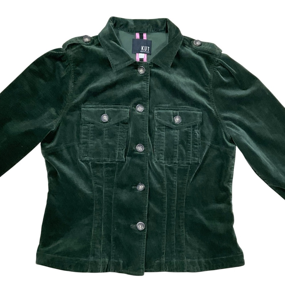 KUT From The Kloth Kyra Corduroy Trucker Jacket Green Large Style KJ46202 NWOT - Picture 4 of 14